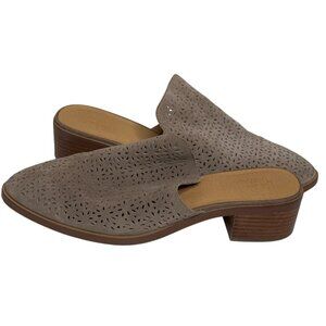 Crown Vintage Taupe Suede Perforated Block Heel Mules Women’s 10M